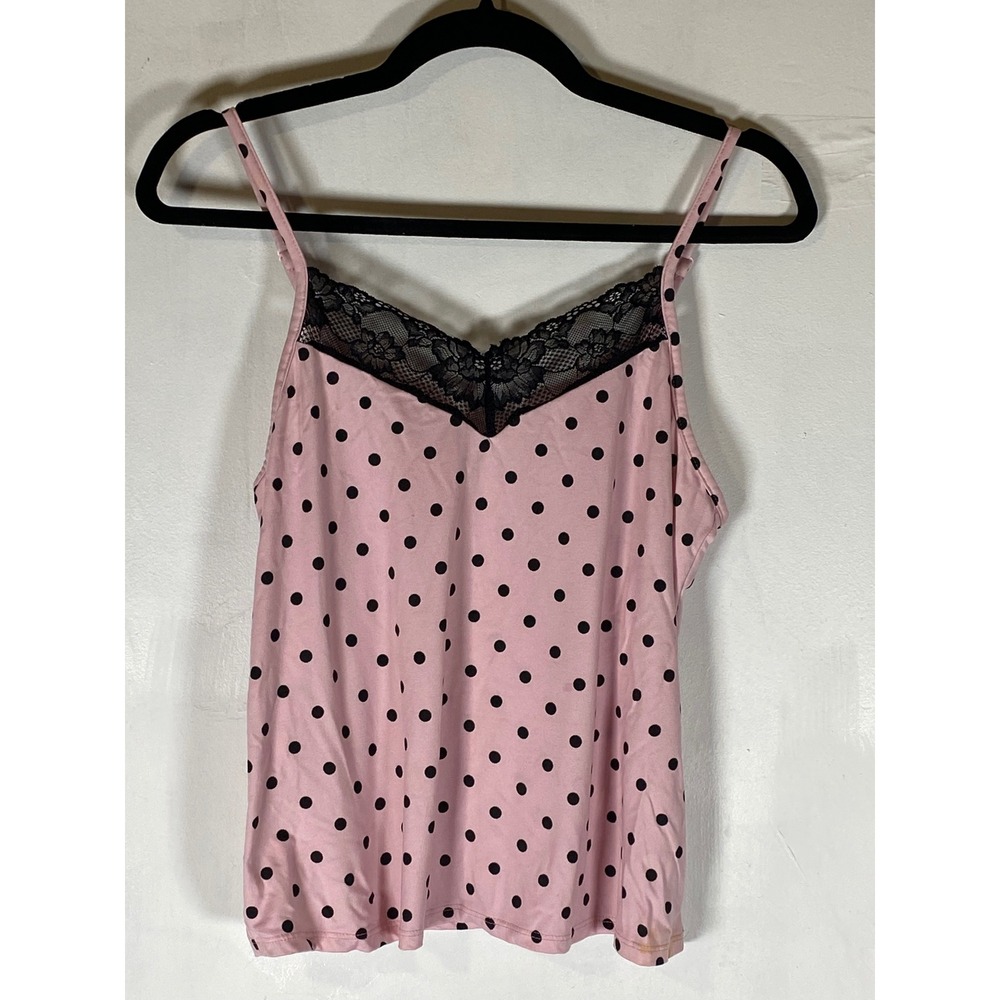 Pink Polka Dot Lace‎ Cami Tank Top Coquette Dainty Soft Girl Festival Size M